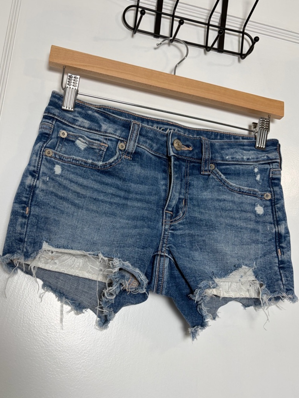 American Eagle Super Low Rise Shortie denim shorts